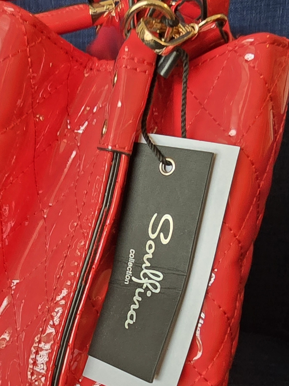 Red Quilted Patent Satchel with Crystal 'QUEEN' Accent - Picture 5 of 6